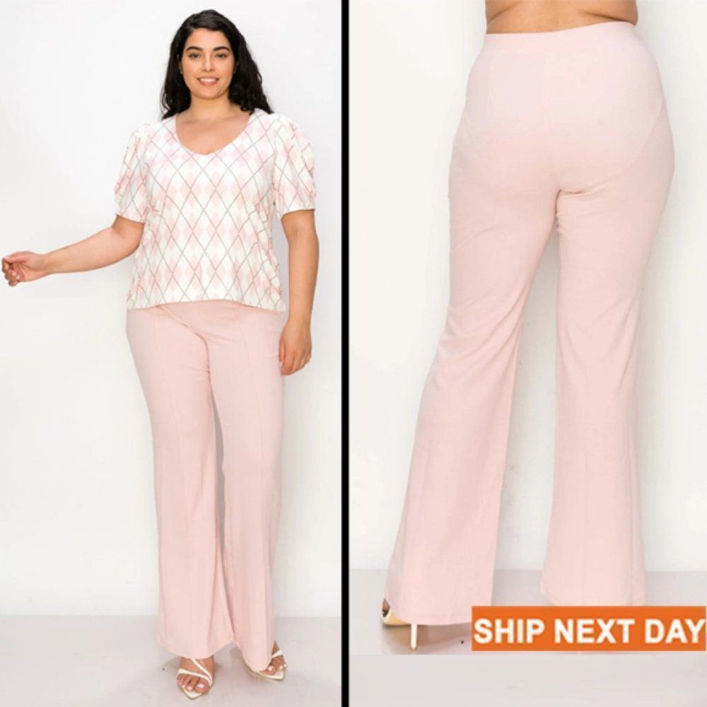 High Waist Fit Flare Plus Pants - Flare pants - Plus size Pants